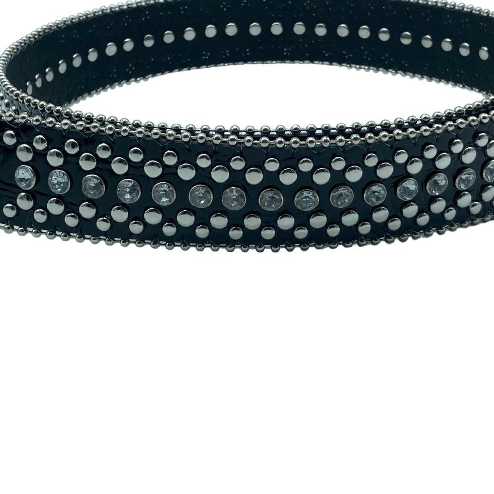 Studded Rocker Pop Punk Black Silver Belt Wide Small Medium 32" - 37" Emo Grunge